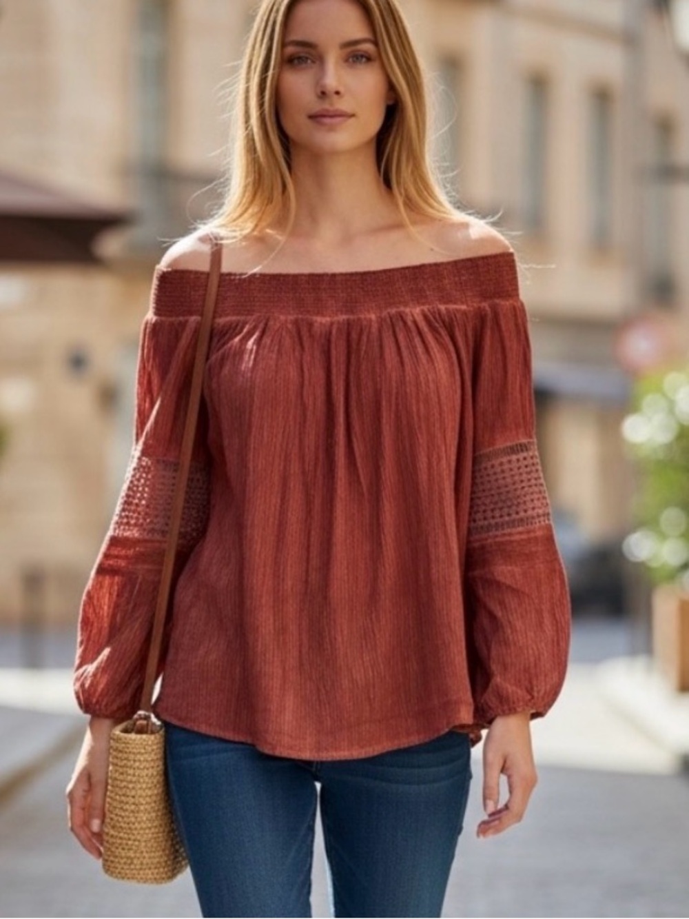 Pinky Women's Off-Shoulder Boho Top NWT